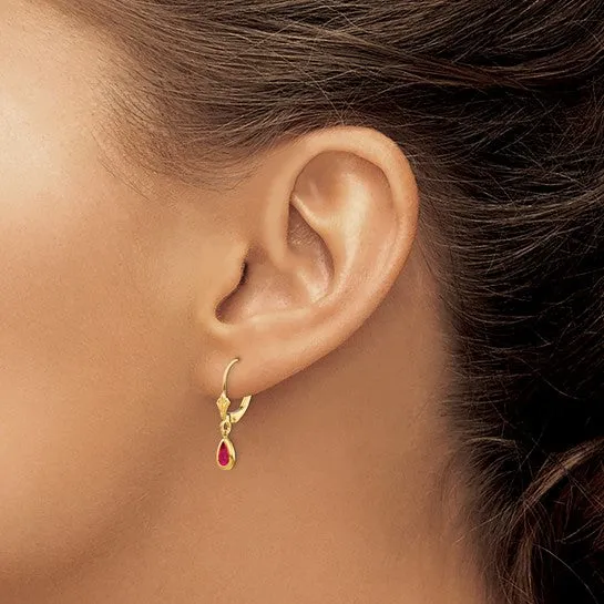 14KT GOLD 1.08 CTW PEAR SHAPE RUBY DANGLE EARRINGS