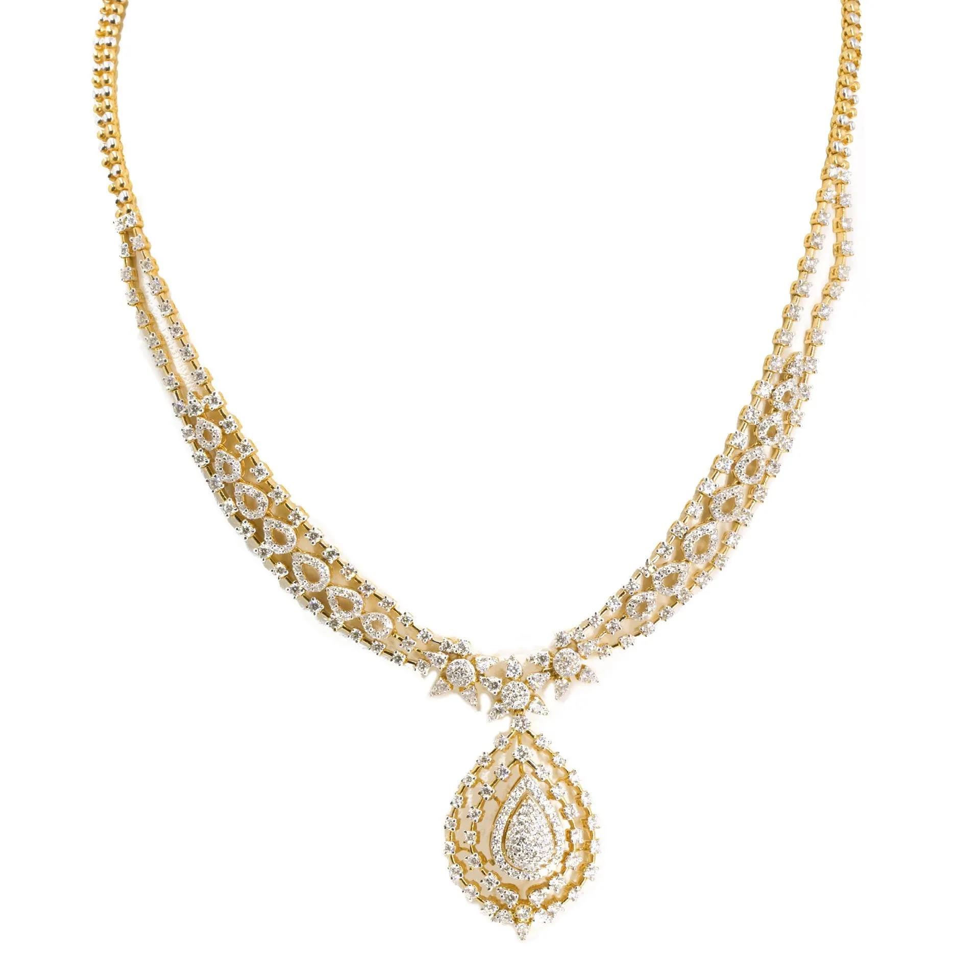 18K Yellow Gold Diamond Necklace & Drop Earrings Set W/ 7.42ct VVS Diamonds & Interchangeable Stone Feature