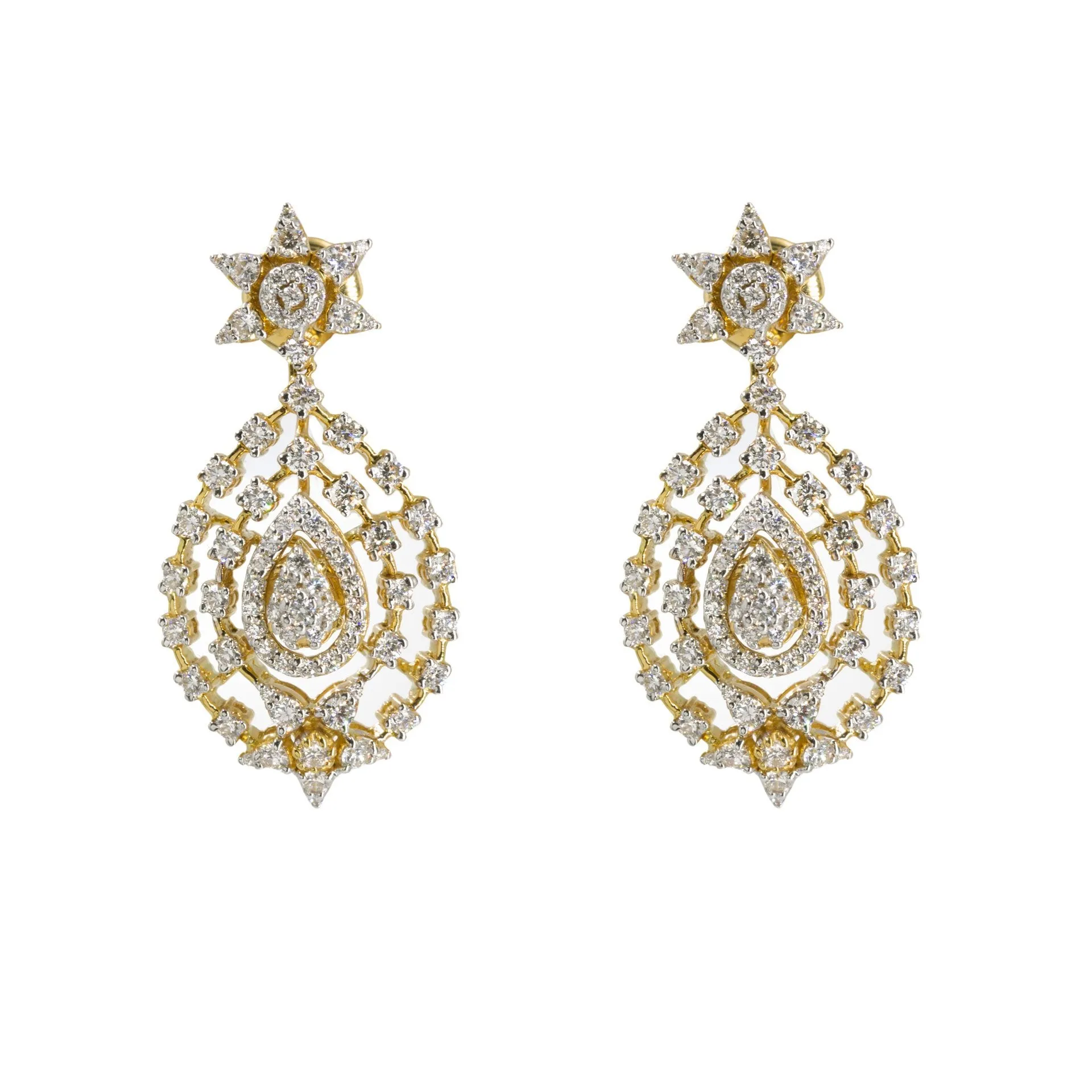 18K Yellow Gold Diamond Necklace & Drop Earrings Set W/ 7.42ct VVS Diamonds & Interchangeable Stone Feature