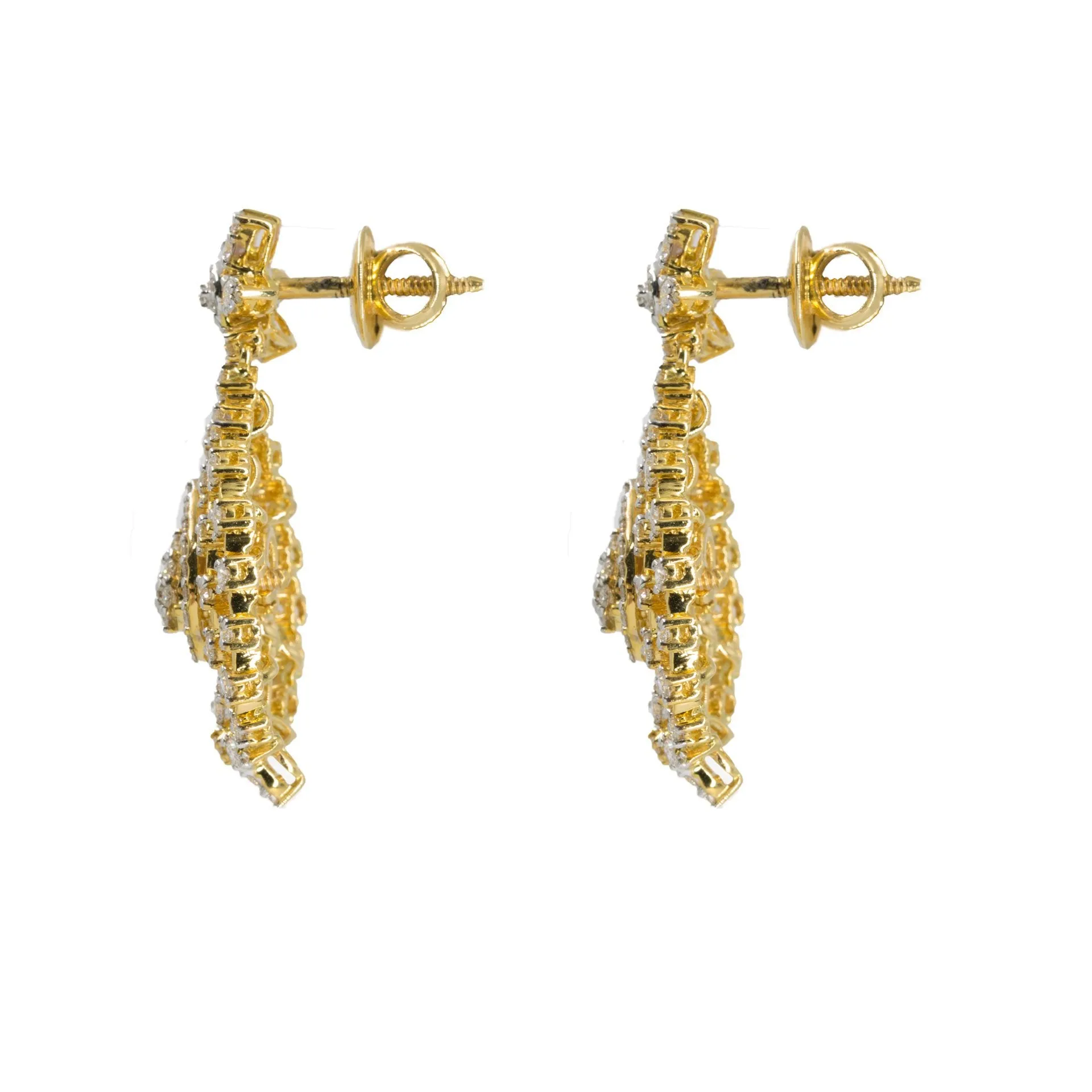 18K Yellow Gold Diamond Necklace & Drop Earrings Set W/ 7.42ct VVS Diamonds & Interchangeable Stone Feature