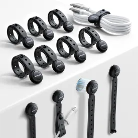 2025 Upgraded Magnetic Cable Ties with Magnets for Bundling & Cable Management JOYROOM Reusable Silicone Cord Ties Multi-Purpose Cord Organizer Clips for Home, Office & Travel (12-Pack,Black)