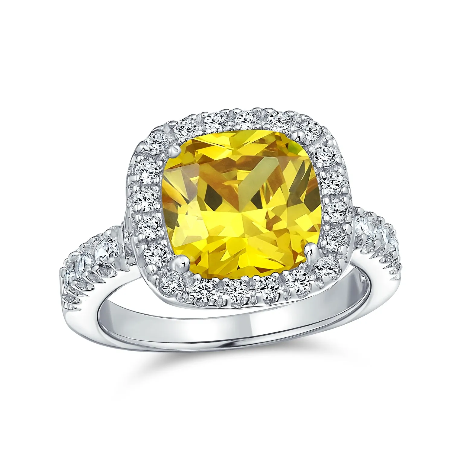 3-6CT AAA CZ Clear Yellow Halo Cushion Cut Engagement Ring Wedding Set