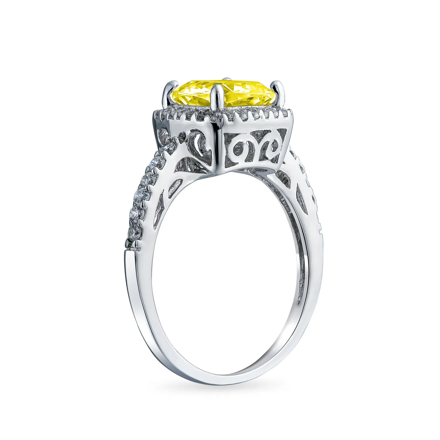 3-6CT AAA CZ Clear Yellow Halo Cushion Cut Engagement Ring Wedding Set