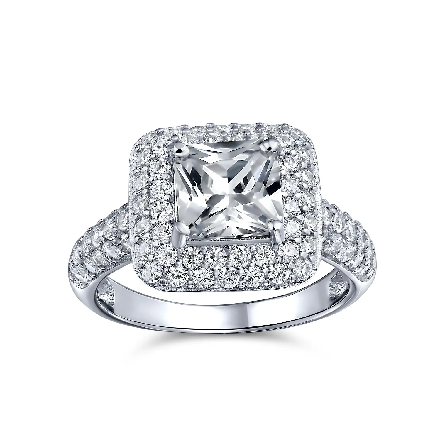 3-6CT AAA CZ Clear Yellow Halo Cushion Cut Engagement Ring Wedding Set