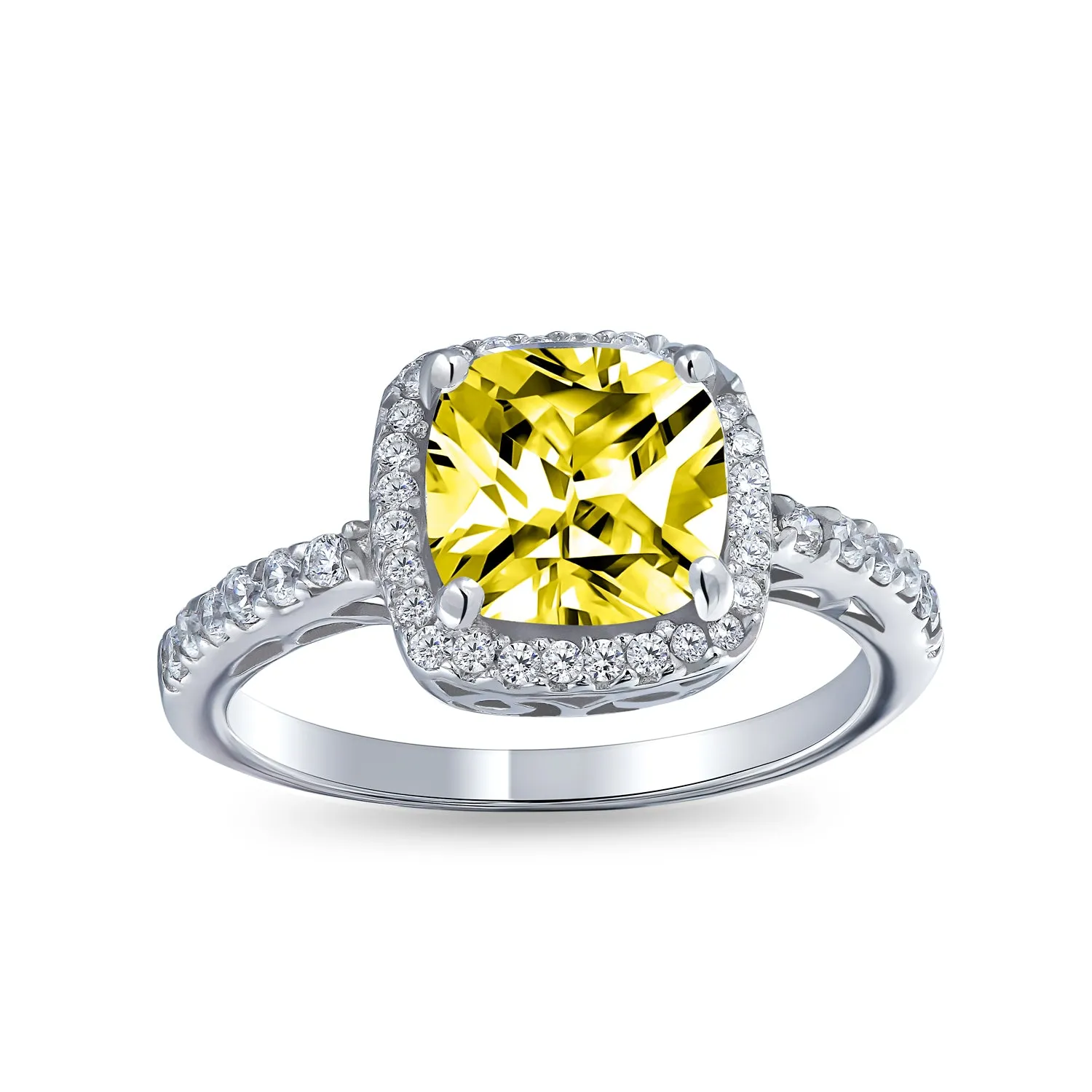 3-6CT AAA CZ Clear Yellow Halo Cushion Cut Engagement Ring Wedding Set