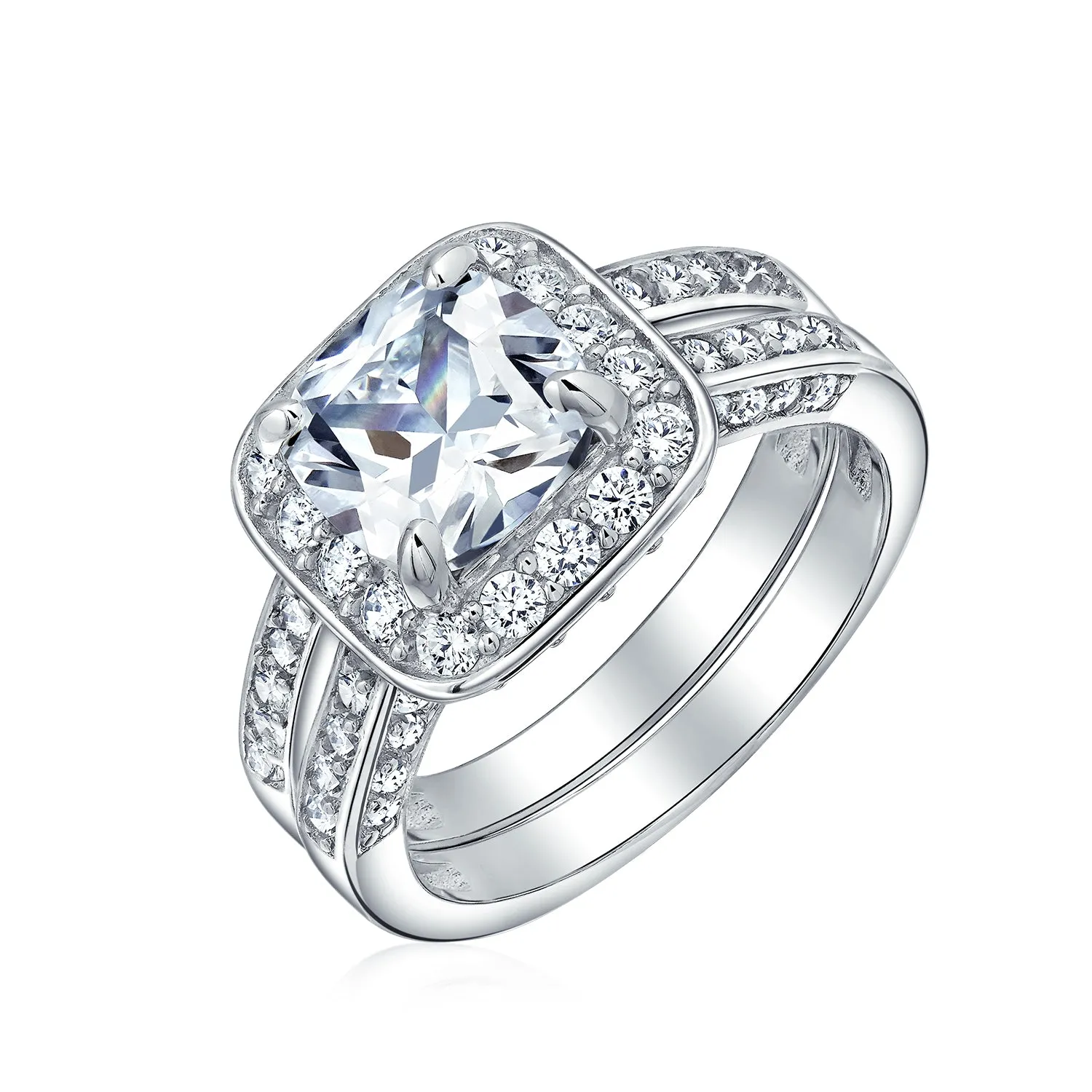 3-6CT AAA CZ Clear Yellow Halo Cushion Cut Engagement Ring Wedding Set