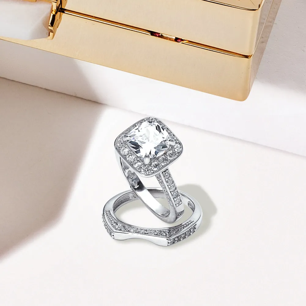 3-6CT AAA CZ Clear Yellow Halo Cushion Cut Engagement Ring Wedding Set