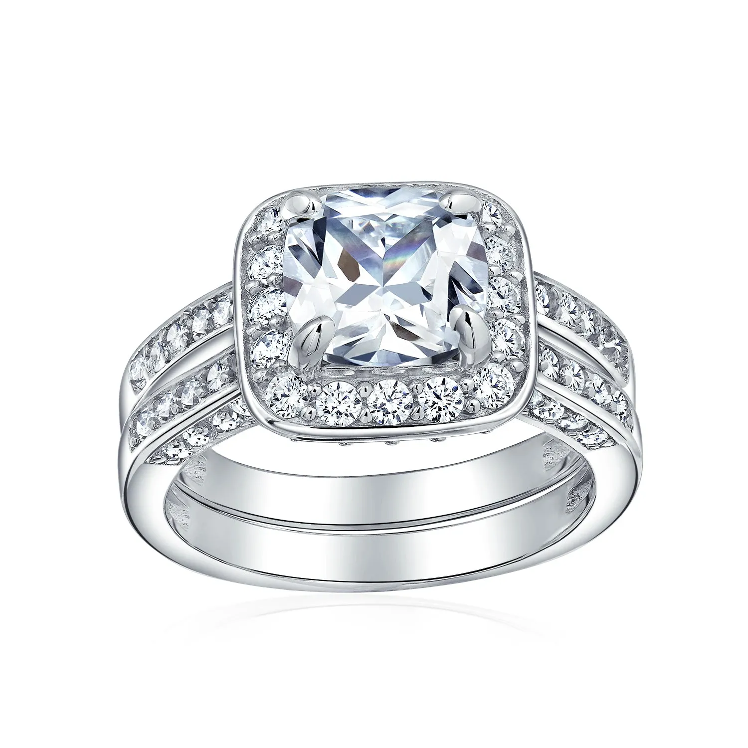 3-6CT AAA CZ Clear Yellow Halo Cushion Cut Engagement Ring Wedding Set