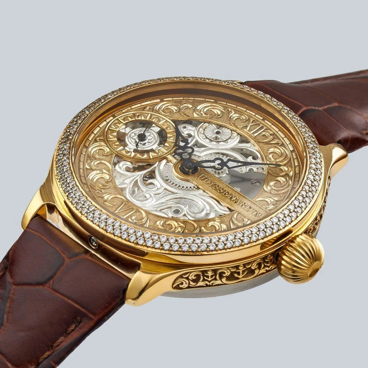 50mm silver dial leather band wristwatch with ULYSSE NARDIN pocket watch arranged