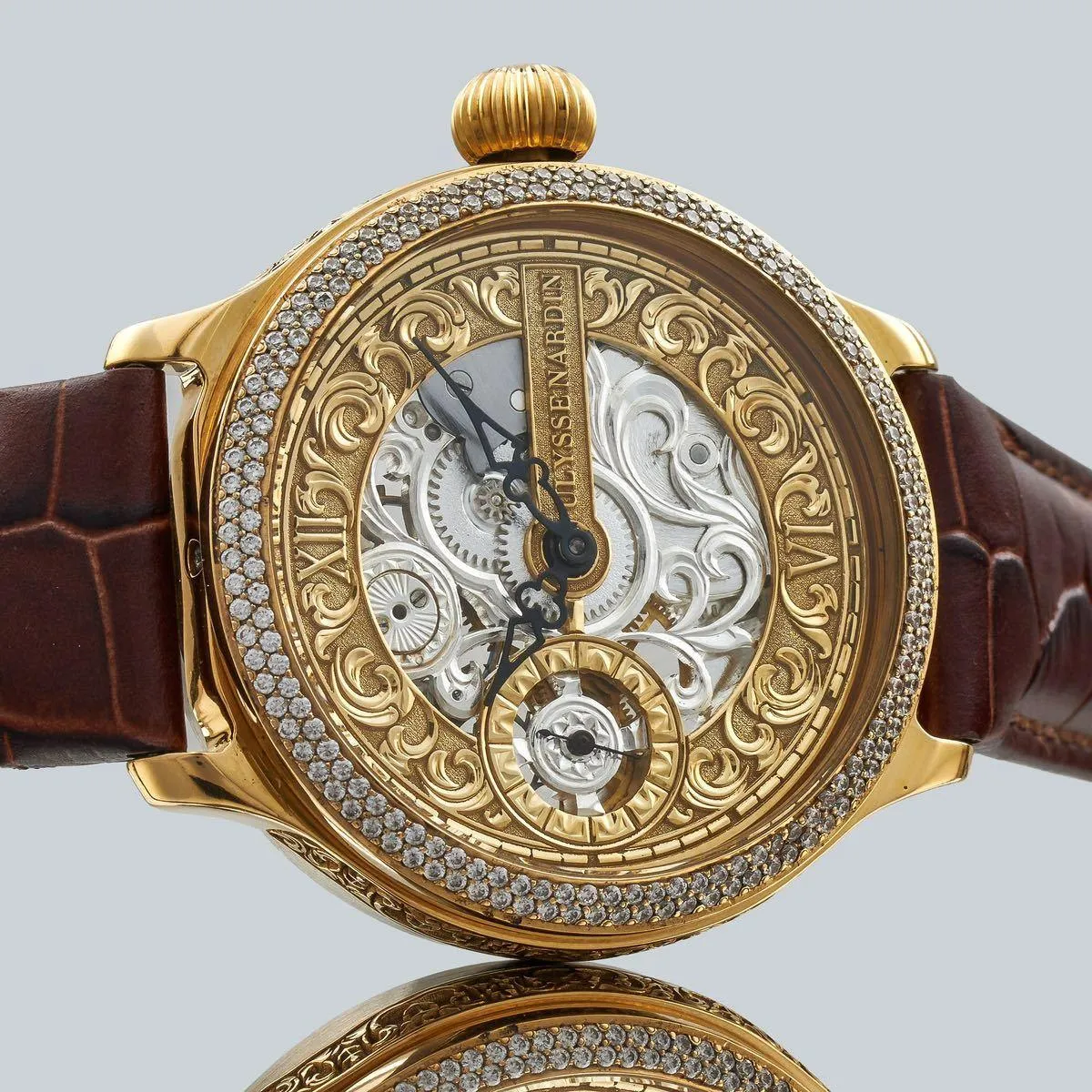 50mm silver dial leather band wristwatch with ULYSSE NARDIN pocket watch arranged