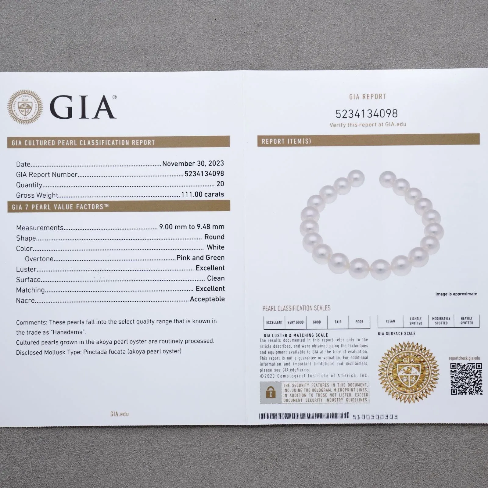 9.0-9.48 mm GIA Certified Hanadama Akoya Pearl Bracelet