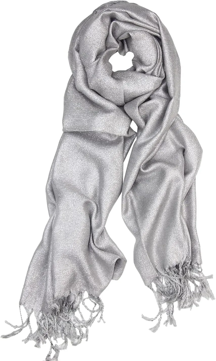 Achillea Sparkling Metallic Pashmina Shawl Wrap Scarf for Wedding Evening Dress