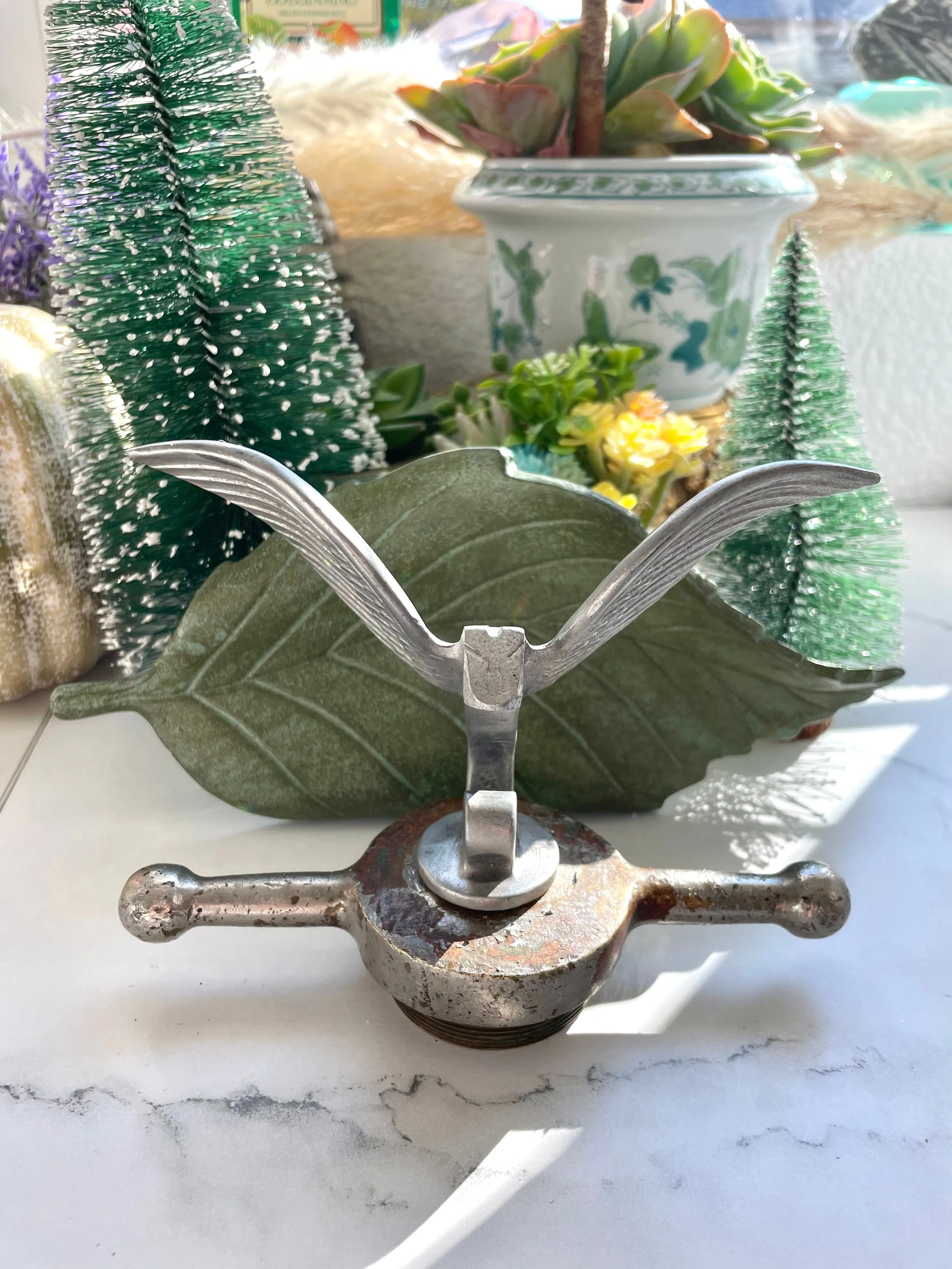 Antique Jewett Winged Flying J Hood Ornament Emblem Radiator Cap Automobilia