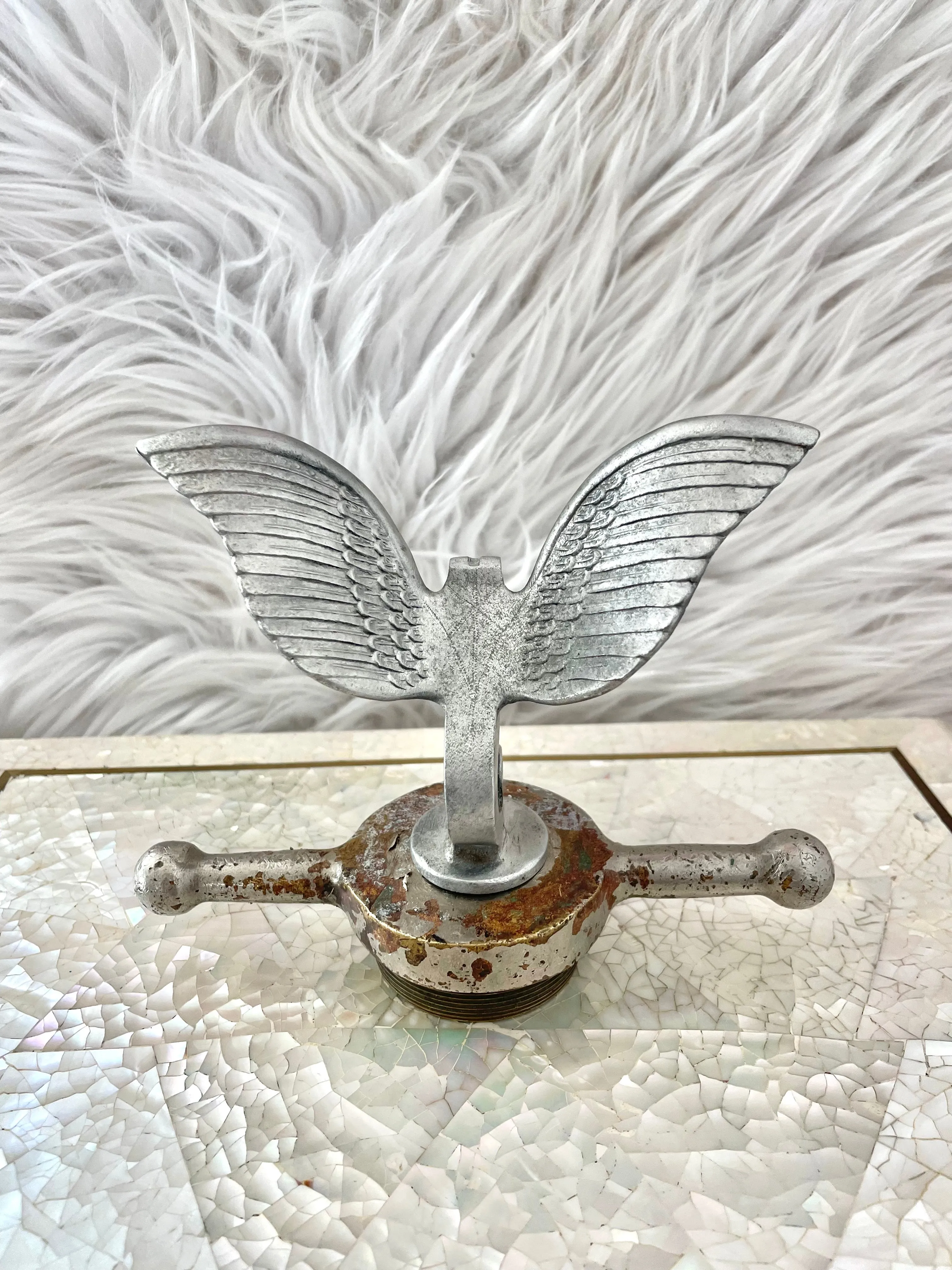 Antique Jewett Winged Flying J Hood Ornament Emblem Radiator Cap Automobilia