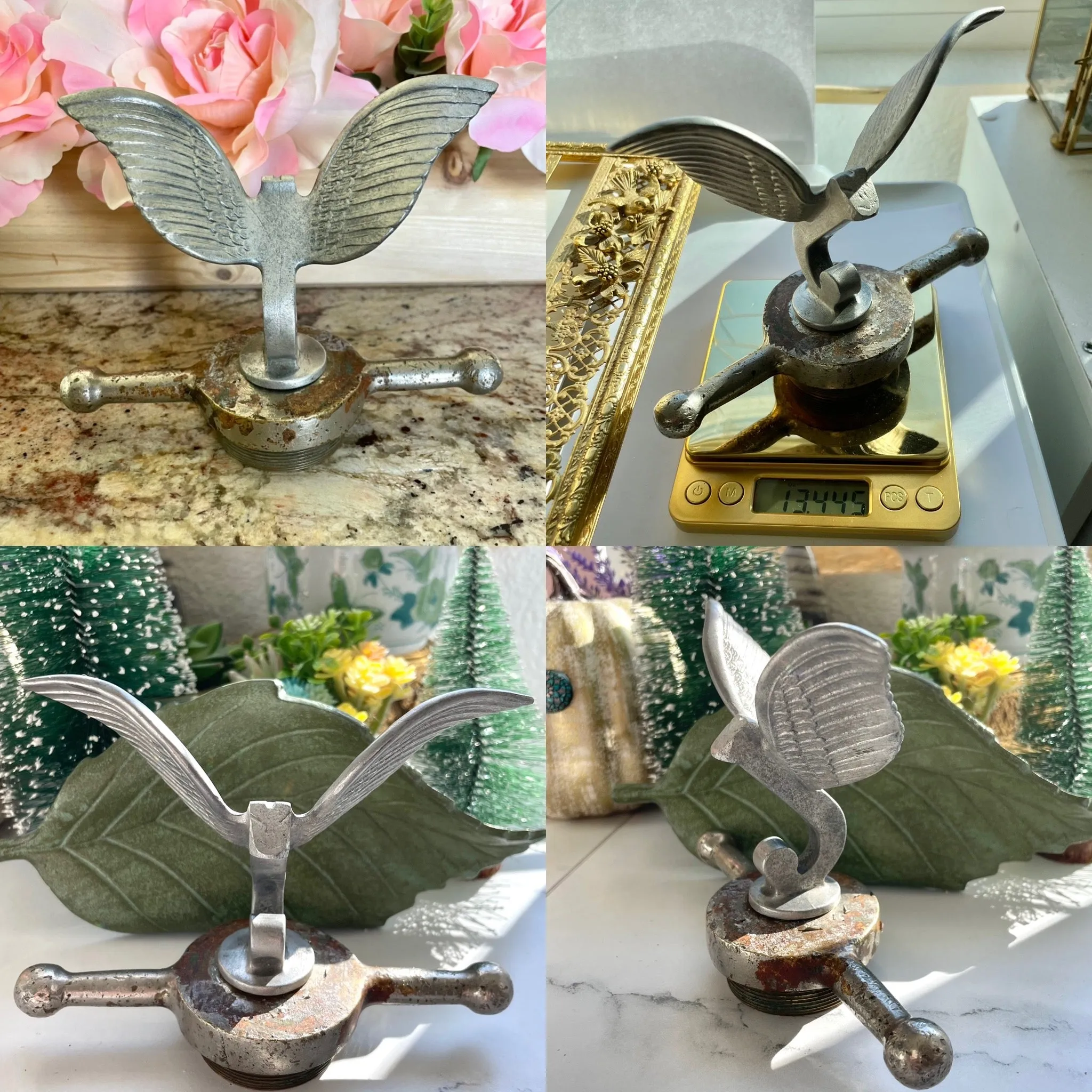 Antique Jewett Winged Flying J Hood Ornament Emblem Radiator Cap Automobilia