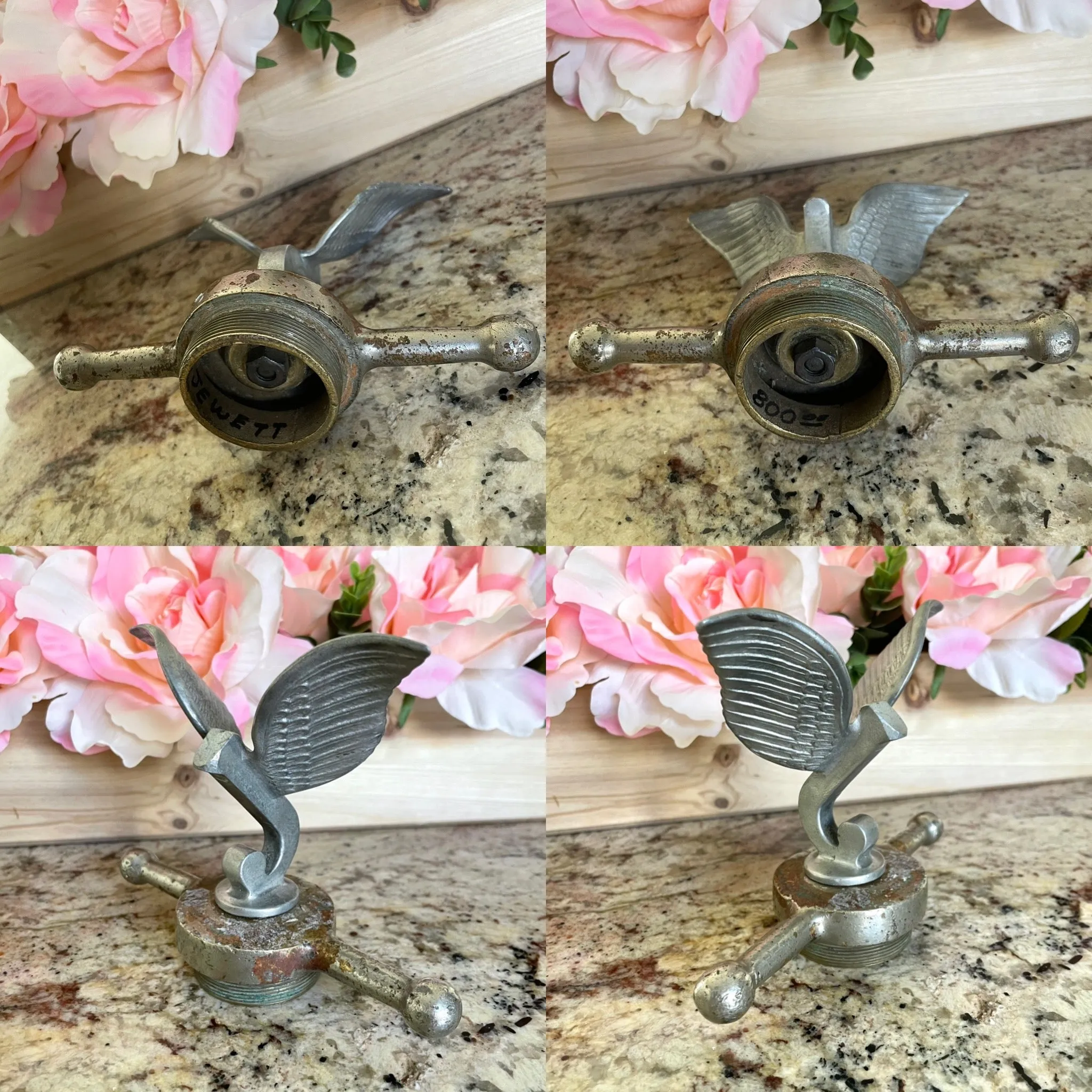Antique Jewett Winged Flying J Hood Ornament Emblem Radiator Cap Automobilia