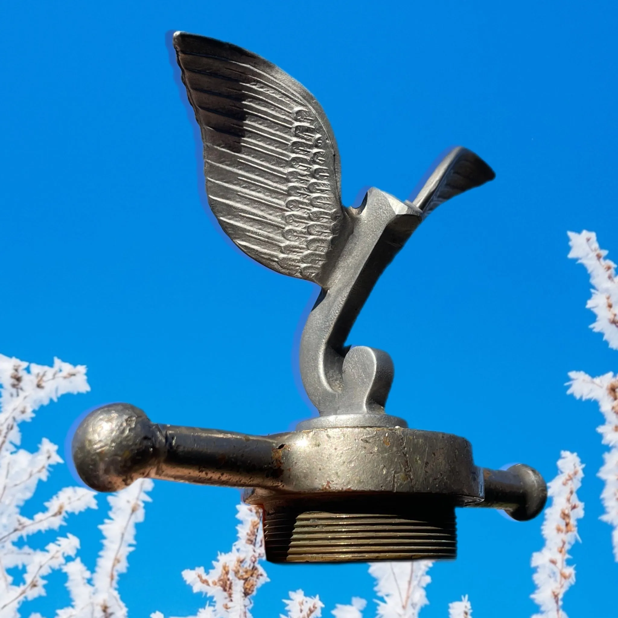 Antique Jewett Winged Flying J Hood Ornament Emblem Radiator Cap Automobilia