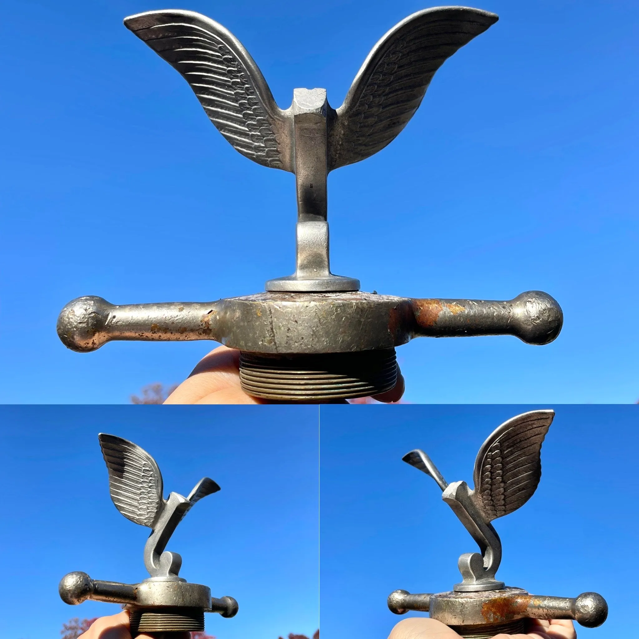 Antique Jewett Winged Flying J Hood Ornament Emblem Radiator Cap Automobilia