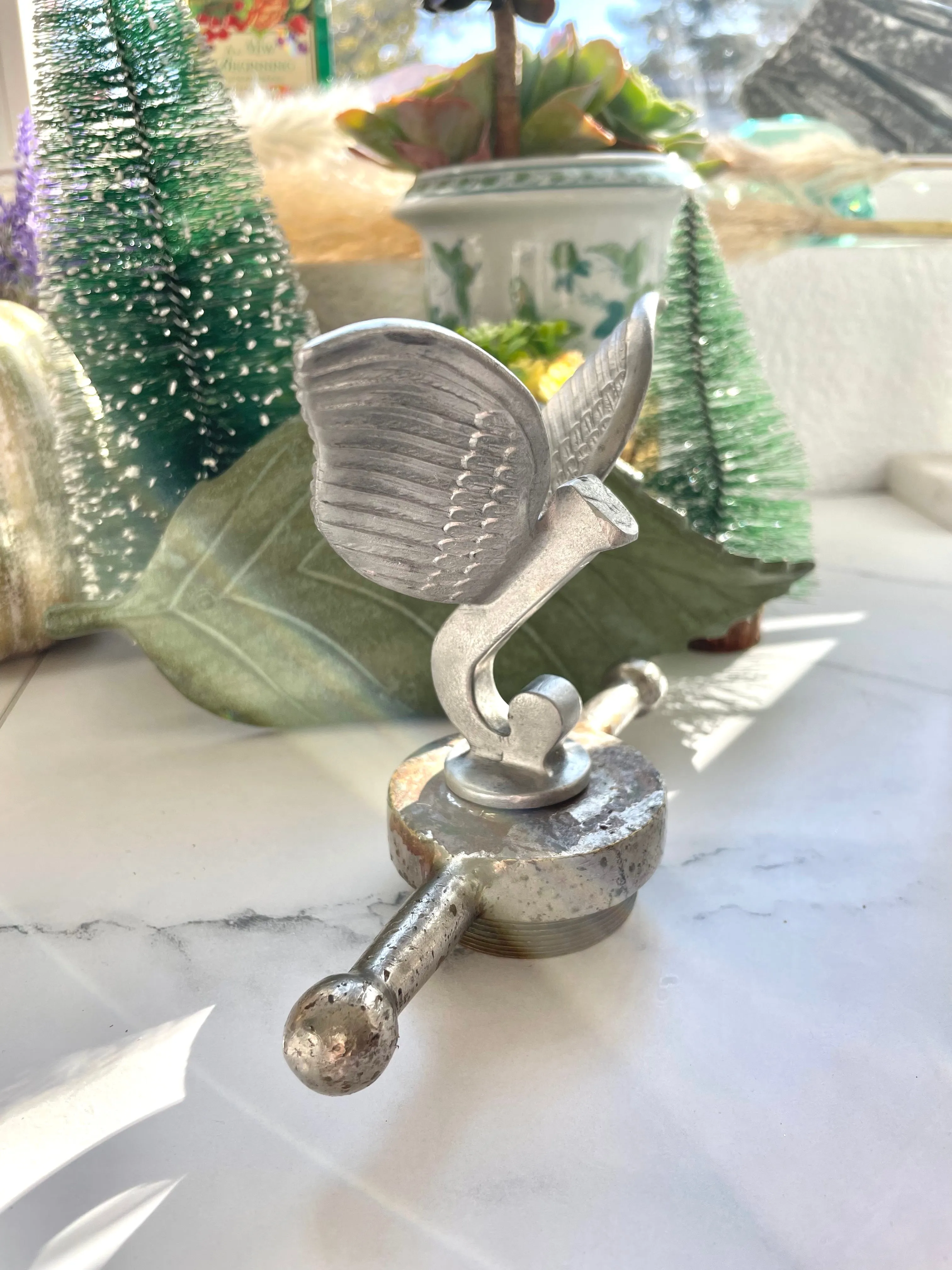 Antique Jewett Winged Flying J Hood Ornament Emblem Radiator Cap Automobilia