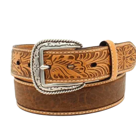 Ariat Men's Brown Crocodile Floral Tabs Leather Belt A1022008