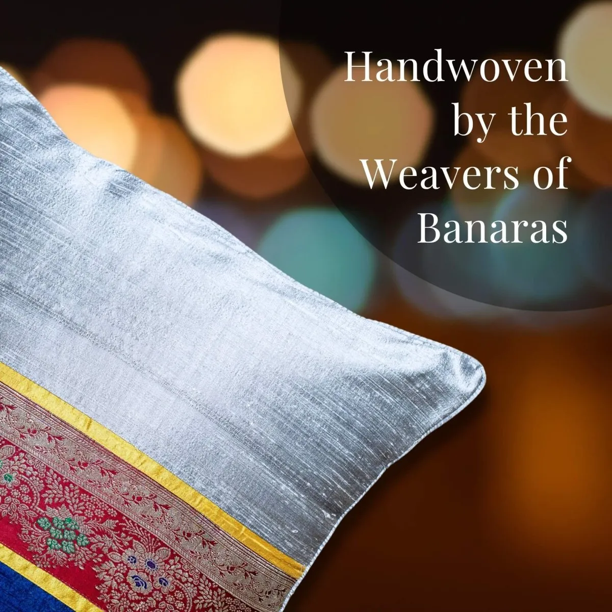 Banarasi Silk Cushion Cover in Gray & Navy