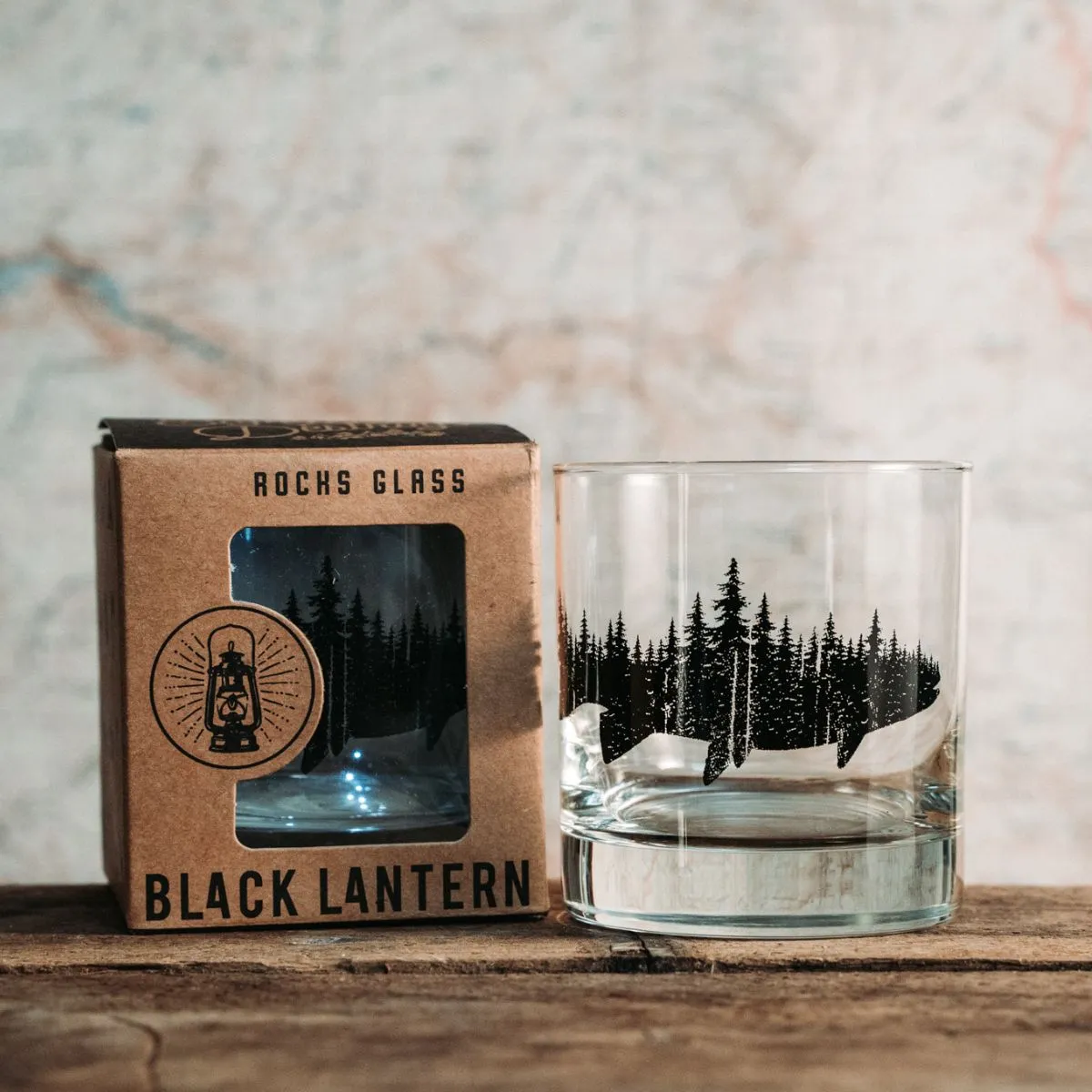 Black Lantern Whiskey Glass Set - Fish & Forest