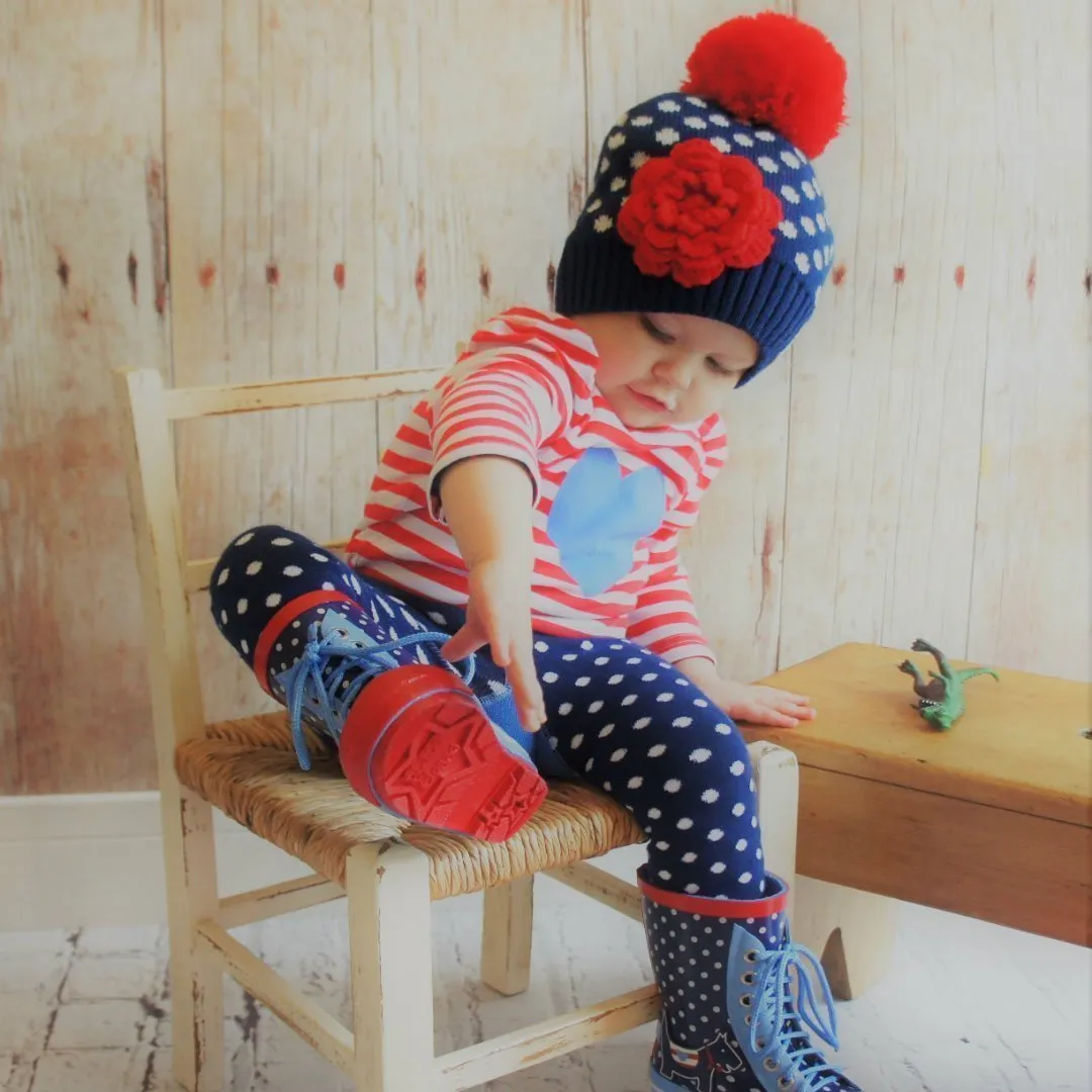 Blade and Rose Navy & Red Crochet Flower Hat 藍底大红花花嬰兒冷帽