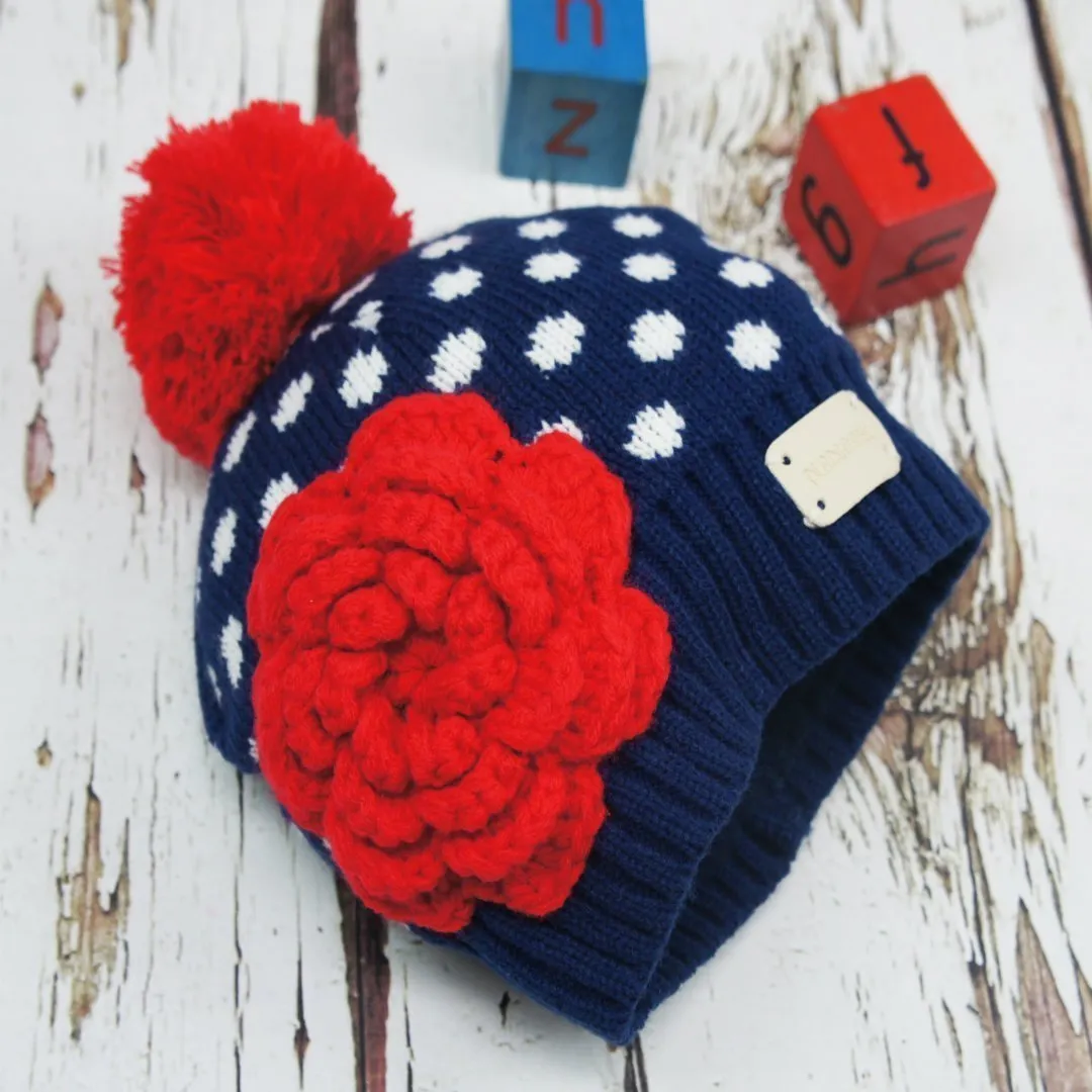 Blade and Rose Navy & Red Crochet Flower Hat 藍底大红花花嬰兒冷帽