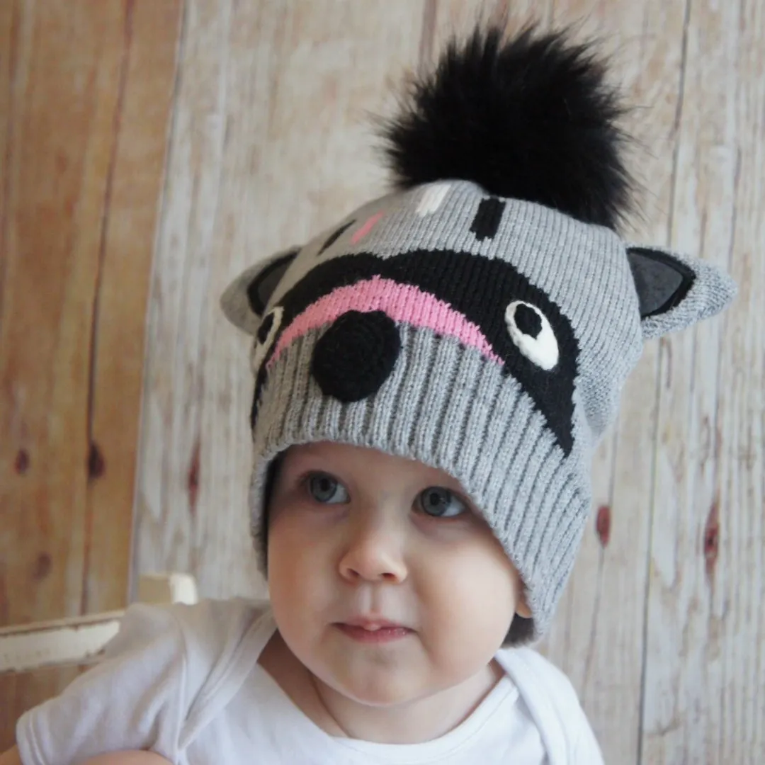 Blade and Rose Raccoon Hat and Mitten Set 灰油鼠嬰兒冷帽 手襪套裝