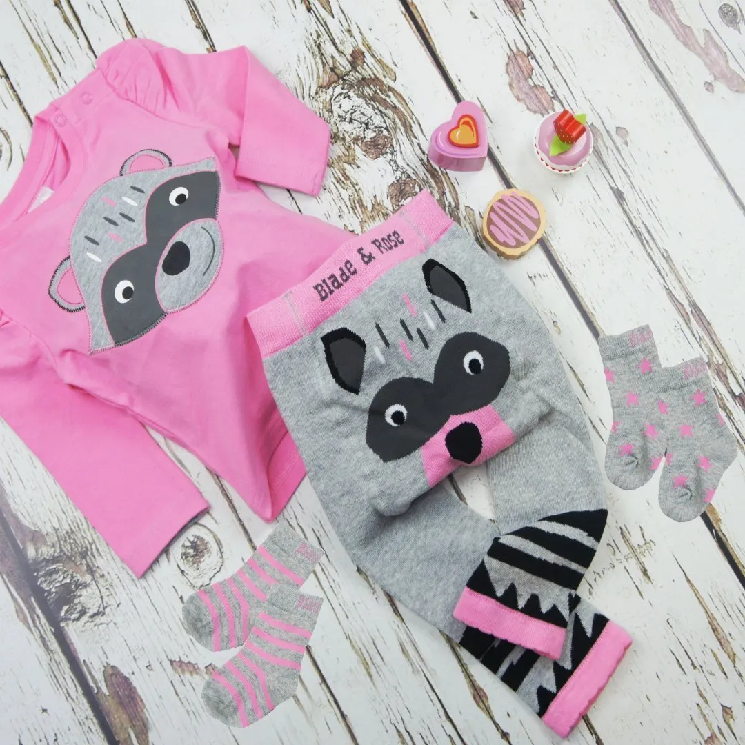 Blade and Rose Raccoon Hat and Mitten Set 灰油鼠嬰兒冷帽 手襪套裝