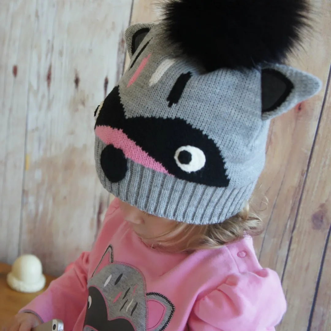 Blade and Rose Raccoon Hat and Mitten Set 灰油鼠嬰兒冷帽 手襪套裝