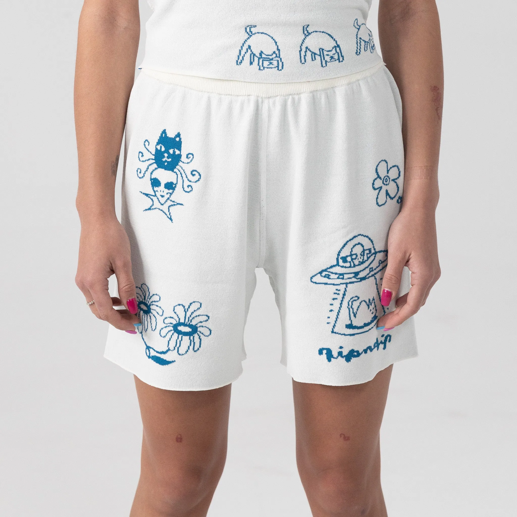 Blonded Knit Reversible Womens Shorts (Off White)