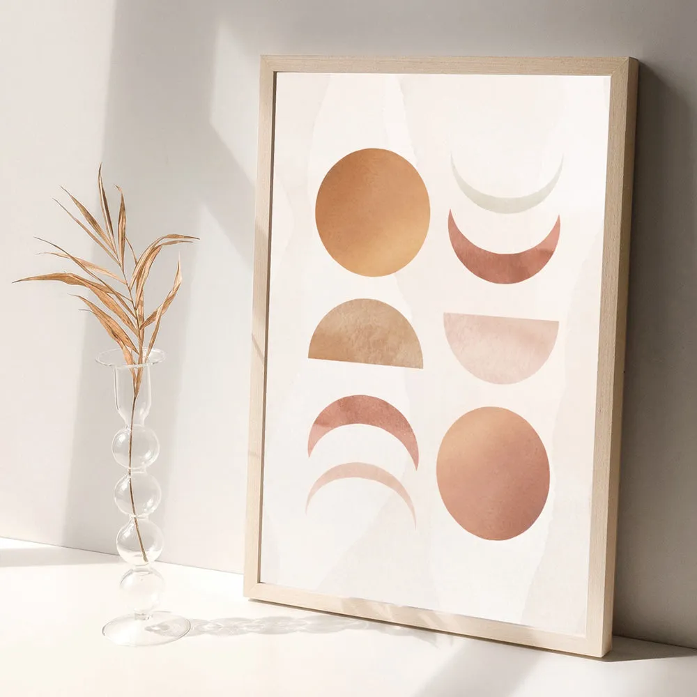 Boho Sun Moon Phases in Watercolour I - Art Print
