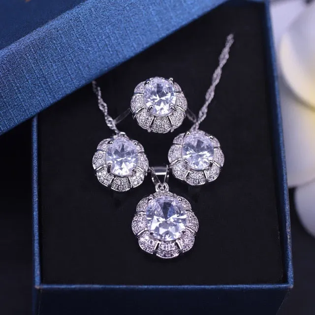 Bridal jewelry white crystal zircon silver color