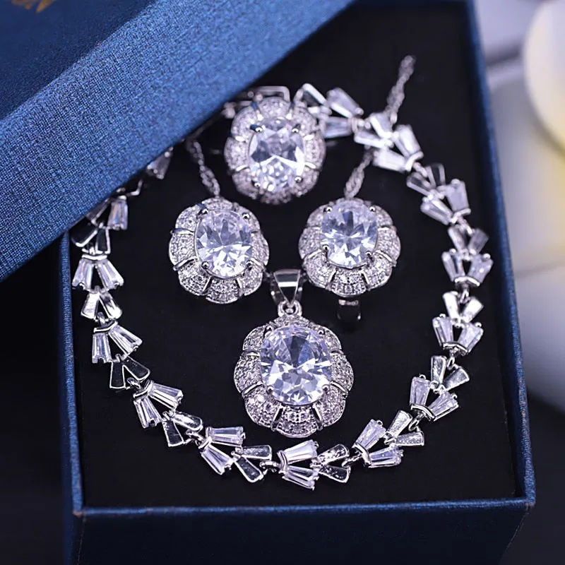 Bridal jewelry white crystal zircon silver color