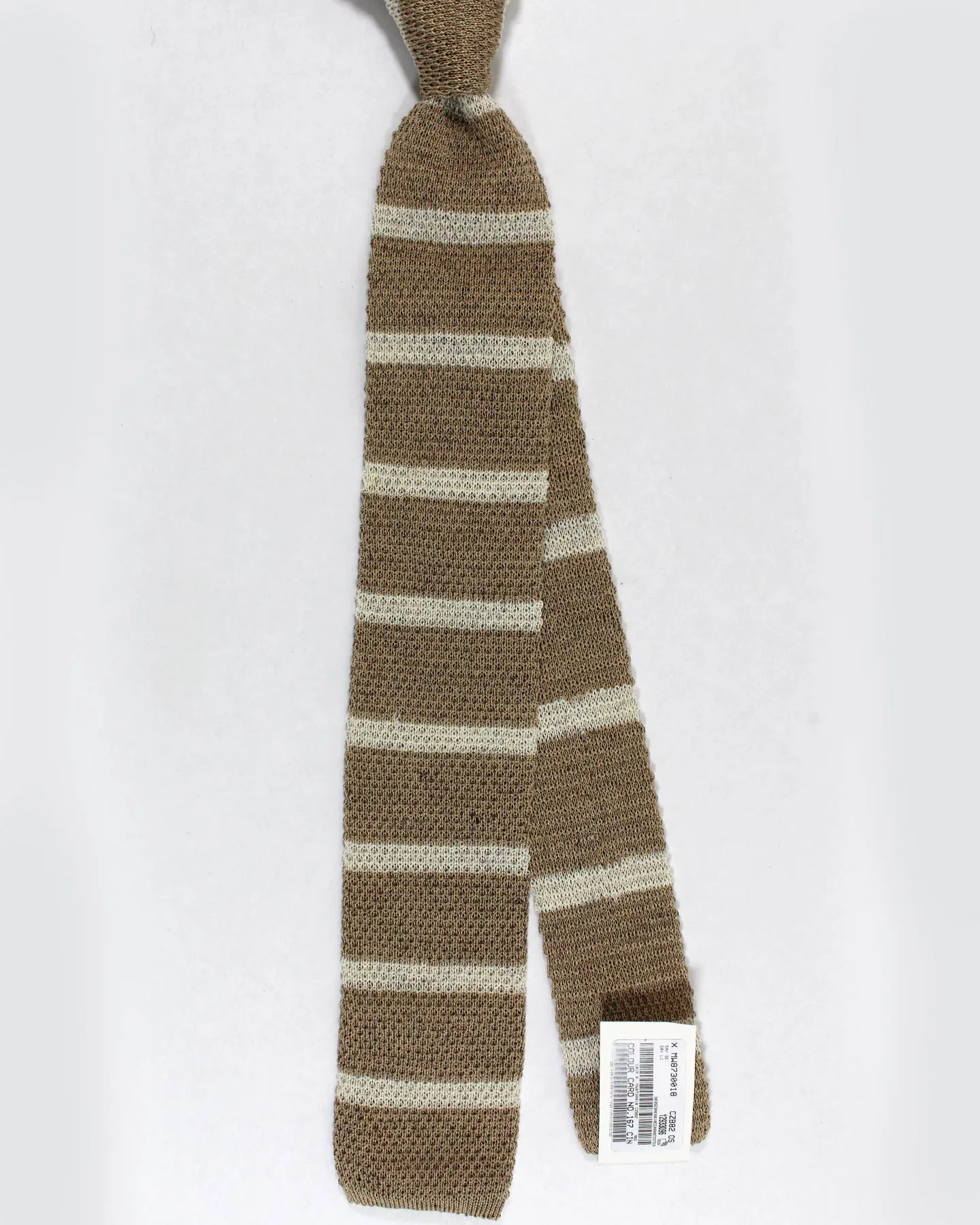 Brunello Cucinelli Square End Knitted Tie Taupe Stripes Linen Silk SALE