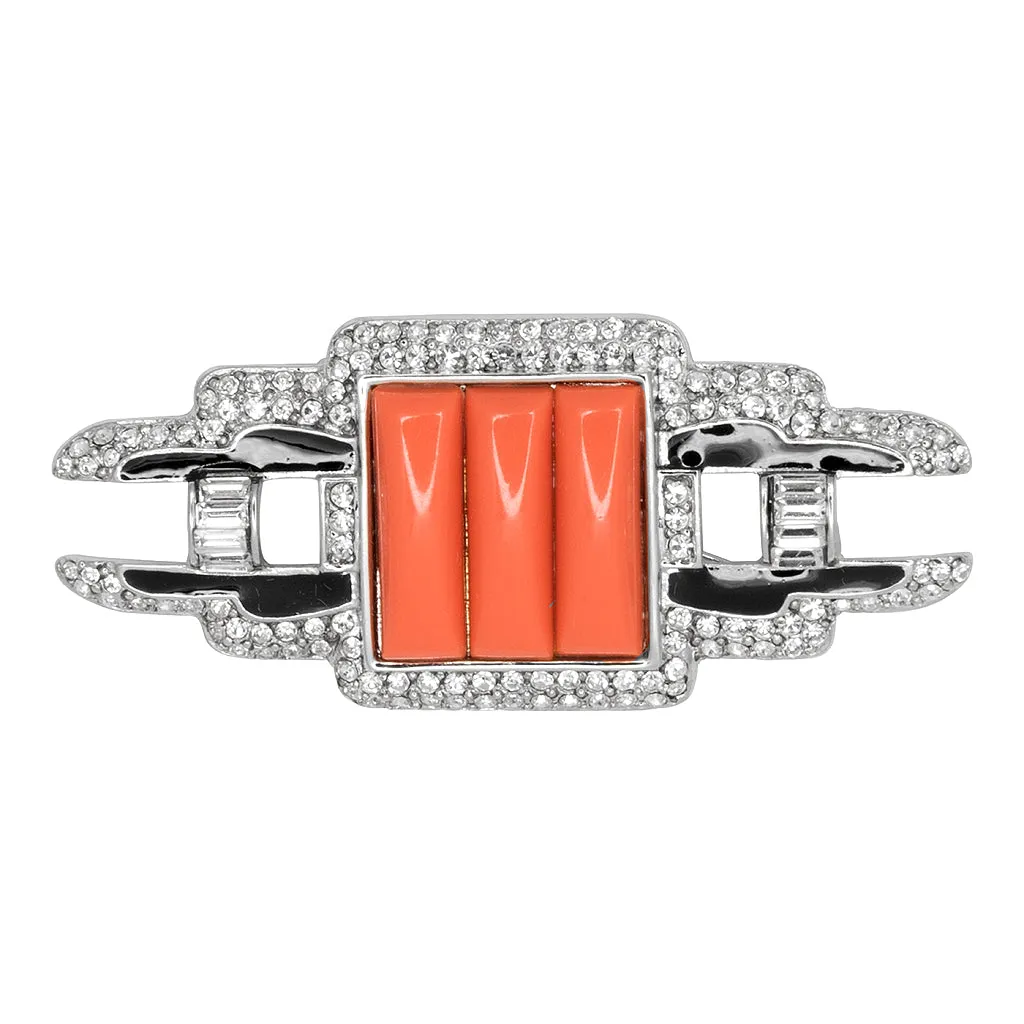Coral & Crystal Deco Pin