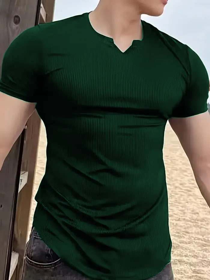 Cotton Knitted Half Sleeves T-Shirt Bottle Green
