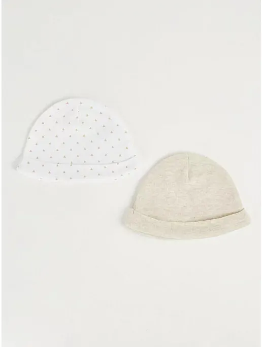 Cream Mini Triangle Baby Hats 2 Pack
