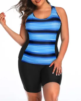 Daci Women's Plus Size Tankini Swimsuit - Two Piece Rash Guard with Capris Shorts and Athletic Racerback Bathing Suit