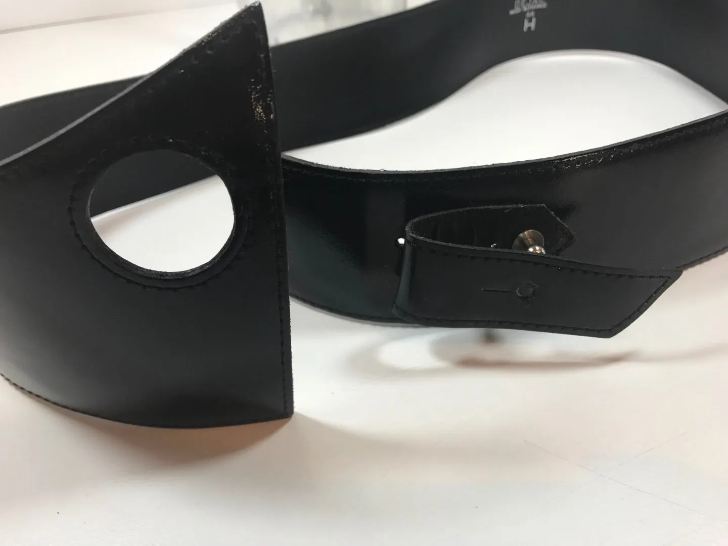 DEJAC France Patent Leather Black Wide Belt with Silver Stud Closure Size 44