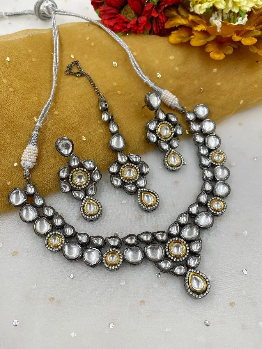 Designer Victorian Polki Oxidized Kundan Necklace For Women Set By Gehna Shop