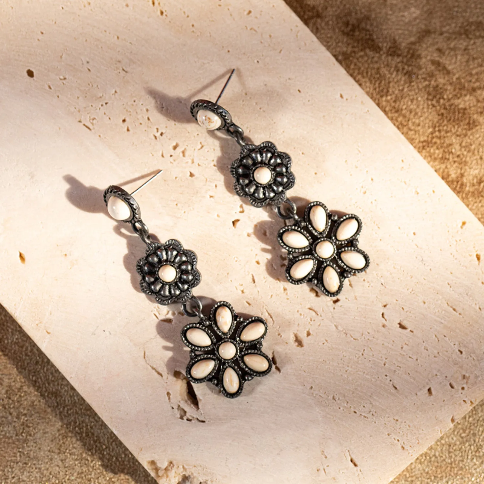ER-1003  Rustic Couture  Turquoise  Squash Blossom Drop Earrings - By Pairs