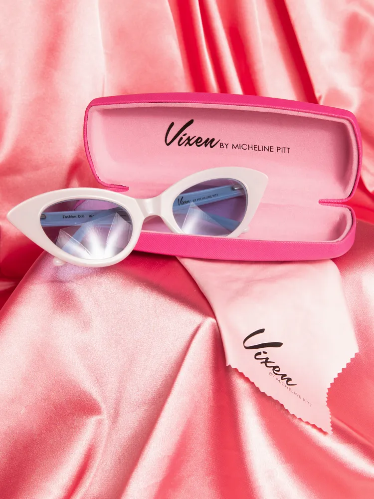 Fashion Doll Cat Eye Sunglasses in White - Vixen by Micheline Pitt