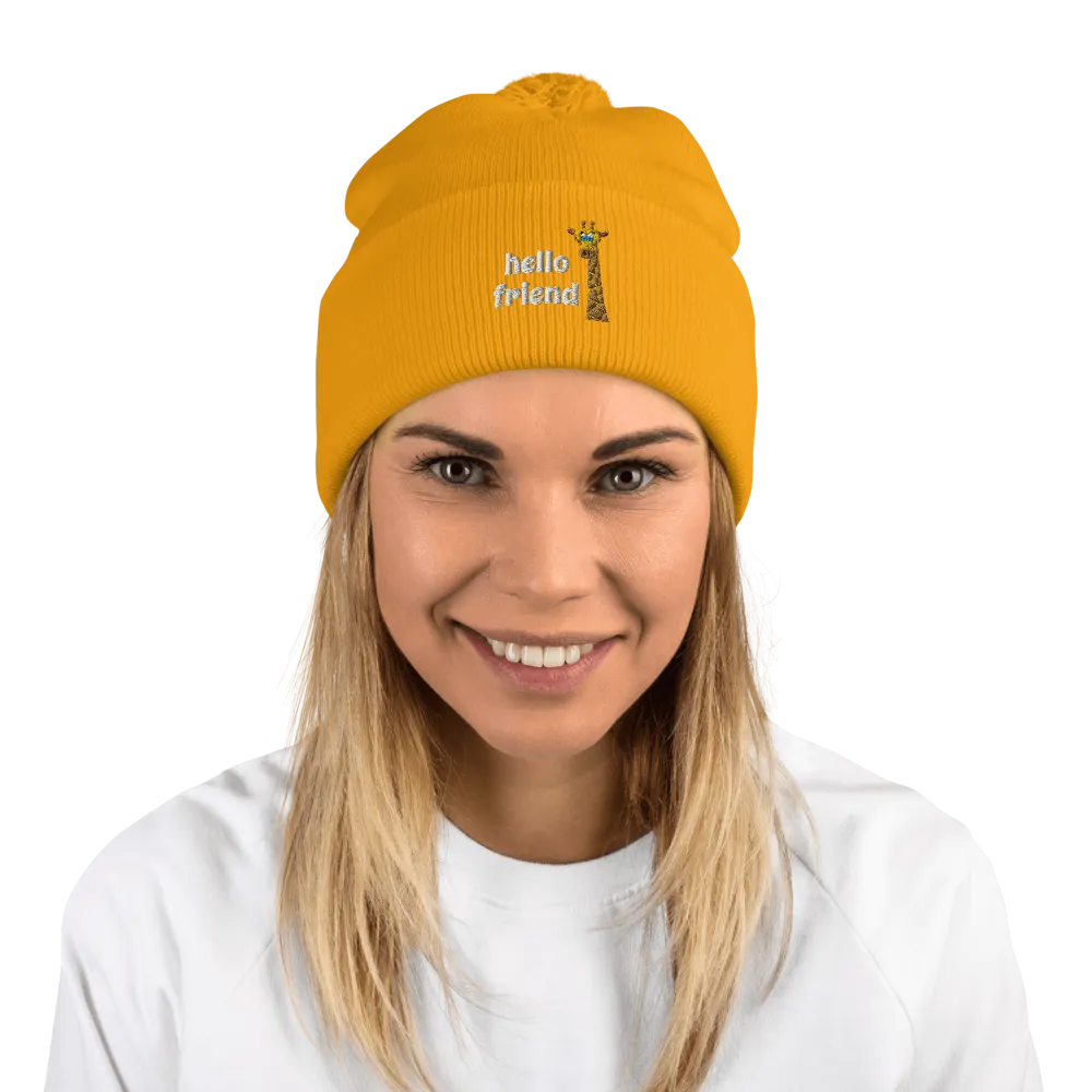 Friendly Giraffe Beanie with Pom Pom (Adult)