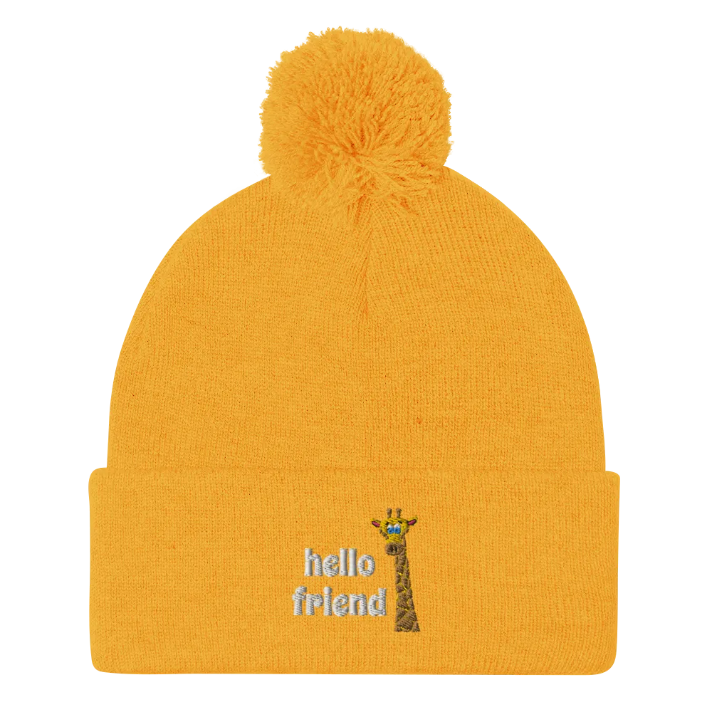 Friendly Giraffe Beanie with Pom Pom (Adult)