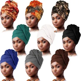 Geyoga 9 Pieces Head Wraps for Black Women Turban Head Wrap Scarf Soft Long Scarves Turban Wrap for African Women