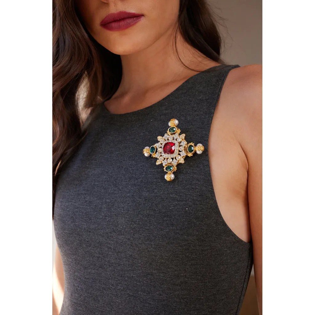 Gold Gem and Pearl Pin