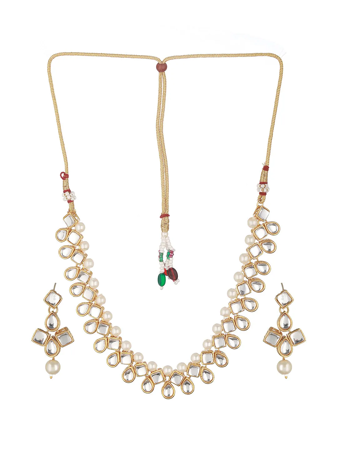 Gold-Plated Kundan-Studded & Beaded Jewellery Set