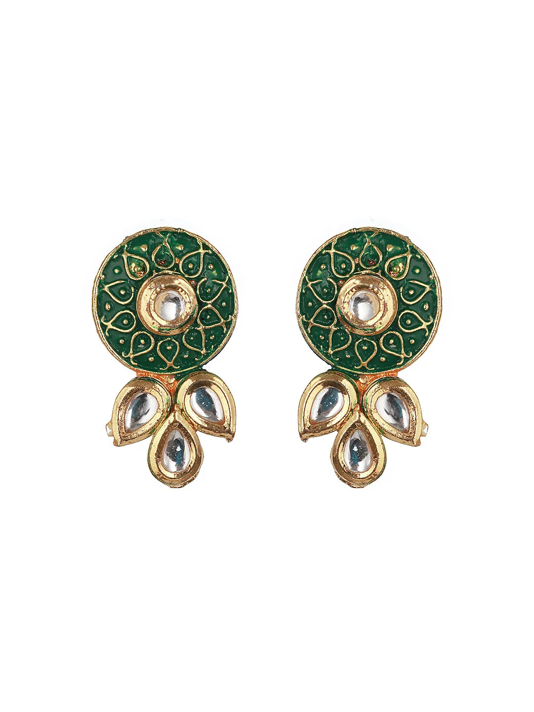 Gold-Plated Kundan-Studded & Beaded Meenakari Necklace & Earrings